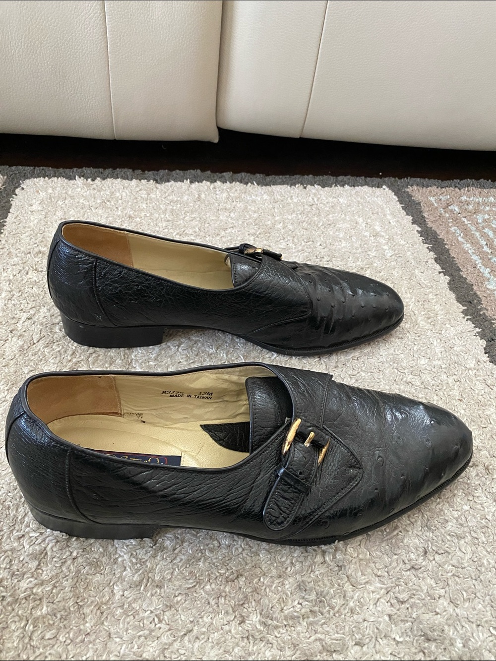 Fratello Ostrich skin black dress shoes men’s size 12M Monk strap